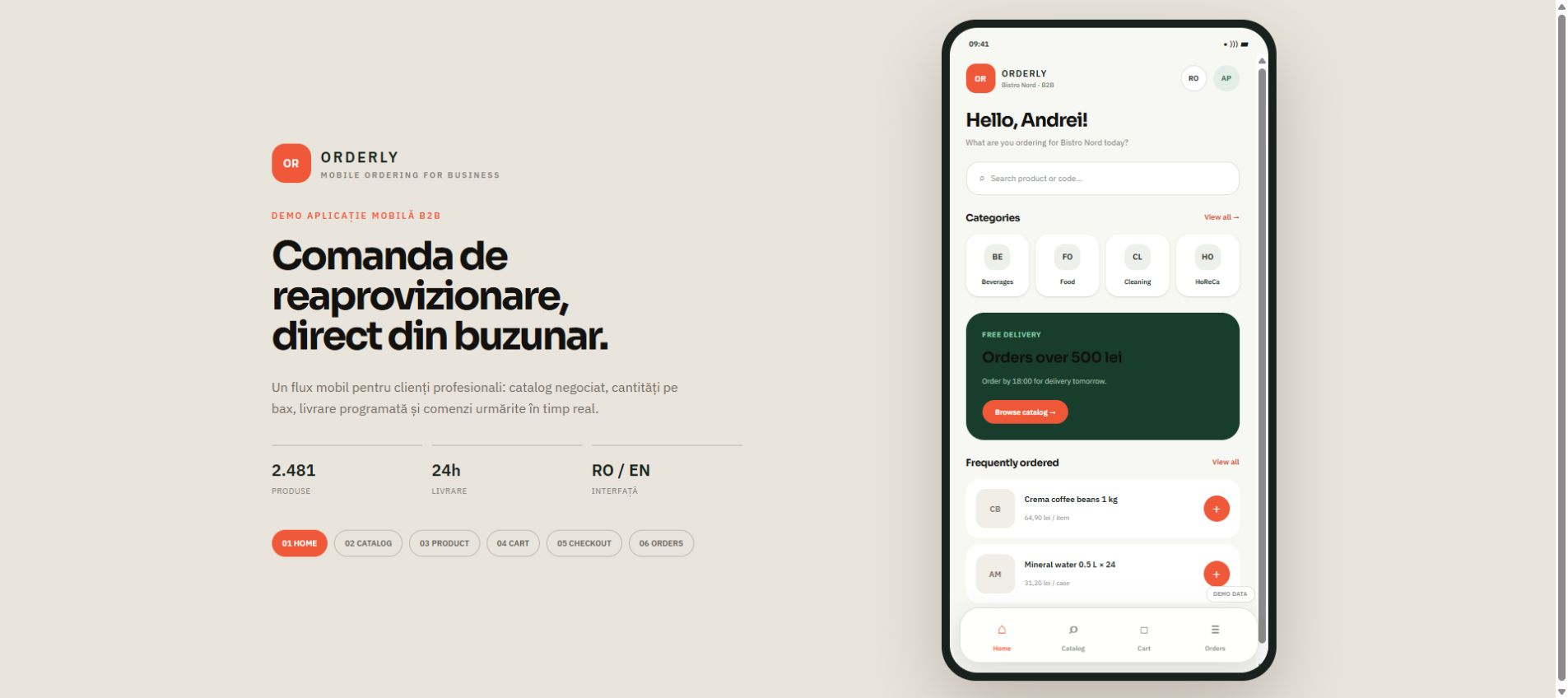 ORDERLY MOBILE demo dashboard